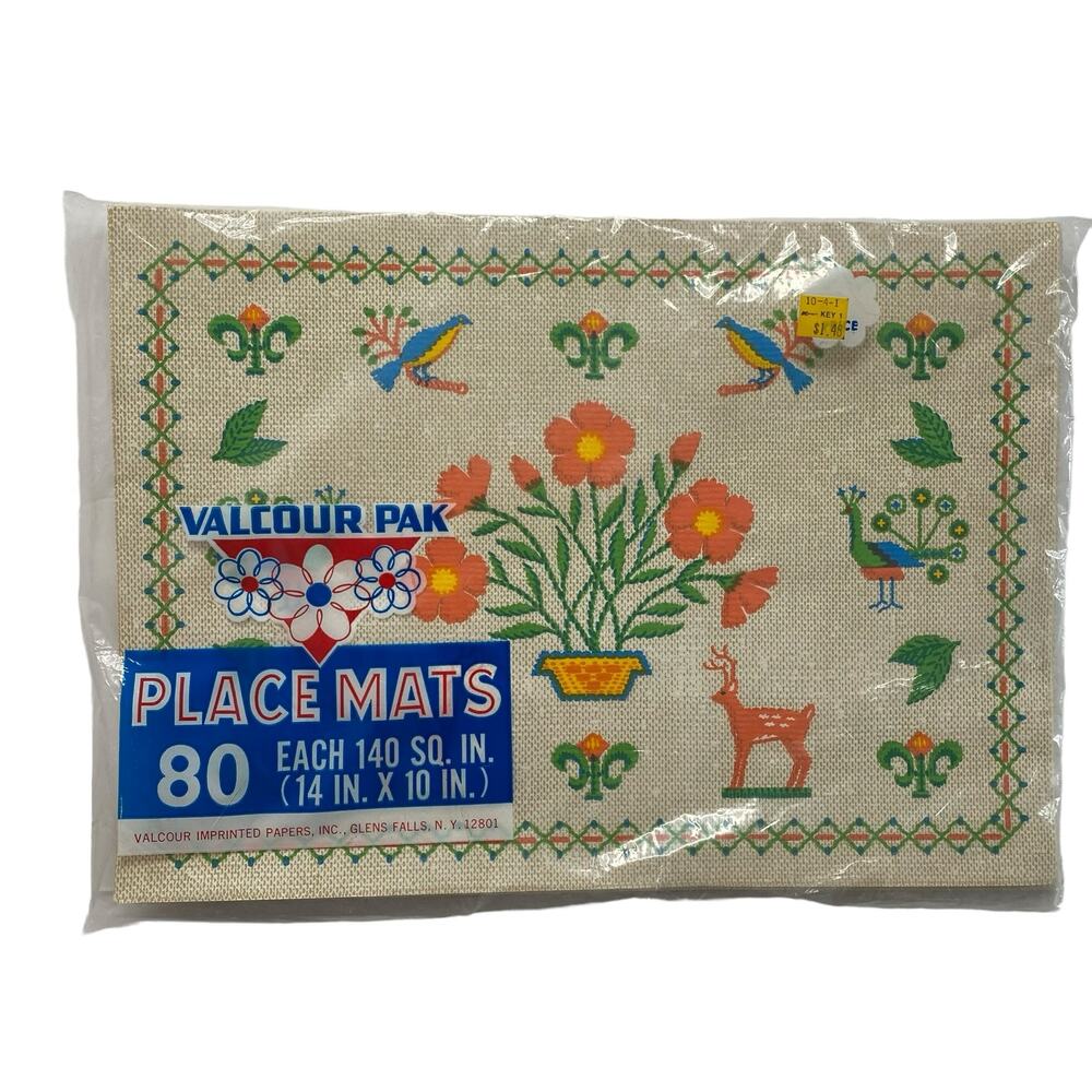 NEW Vintage Retro MCM Wildlife Folk Print Disposable Paper Placemats Valcour Pak